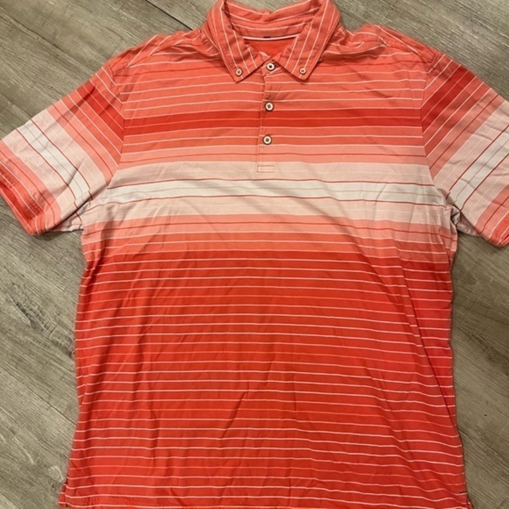 Tommy Bahama striped coral, orange polo shirt short sleeve XL - Picture 5 of 6